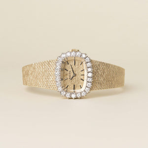 Vintage 14K Gold Rolex Cushion Dial Diamond Bezel Ladies Cocktail Watch