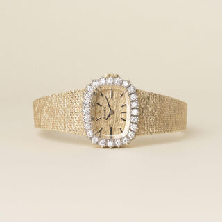 Vintage 14K Gold Rolex Cushion Dial Diamond Bezel Ladies Cocktail Watch