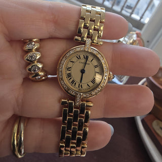 Vintage 1990s Cartier Panthere Vendome Diamond Bezel Quartz 18K Gold Watch
