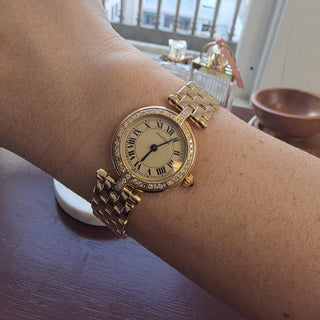 Vintage 1990s Cartier Panthere Vendome Diamond Bezel Quartz 18K Gold Watch