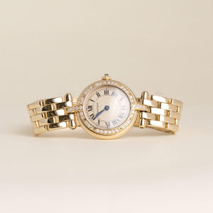 Vintage 1990s Cartier Panthere Vendome Diamond Bezel Quartz 18K Gold Watch