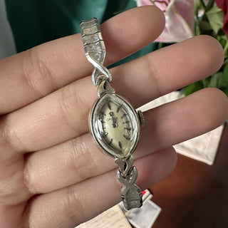Vintage 1960s Omega 14K White Gold Marquise Navette Ladies Watch