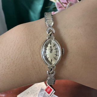 Vintage 1960s Omega 14K White Gold Marquise Navette Ladies Watch