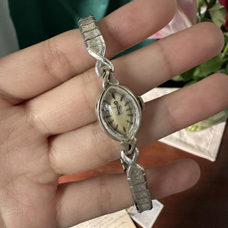 Vintage 1960s Omega 14K White Gold Marquise Navette Ladies Watch