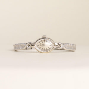 Vintage 1960s Omega 14K White Gold Marquise Navette Ladies Watch