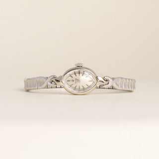 Vintage 1960s Omega 14K White Gold Marquise Navette Ladies Watch