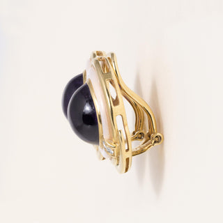 Vintage 18K Gold Amethyst Diamond and Mother of Pearl Earrings