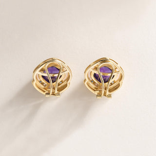Vintage 18K Gold Amethyst Diamond and Mother of Pearl Earrings