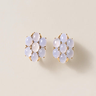 Vintage 14K Gold Moonstone Cabochon Cluster Earrings