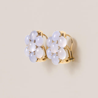 Vintage 14K Gold Moonstone Cabochon Cluster Earrings