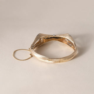 Retro 14K Brushed Gold and Diamond Stars Bow Tie Bangle Bracelet