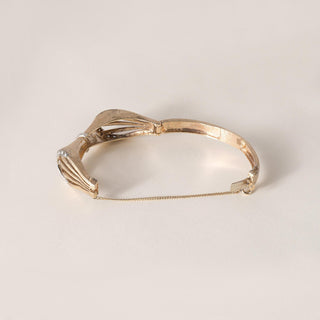 Retro 14K Brushed Gold and Diamond Stars Bow Tie Bangle Bracelet
