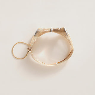 Retro 14K Brushed Gold and Diamond Stars Bow Tie Bangle Bracelet