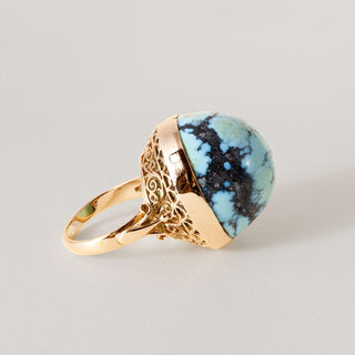 Vintage 18K Rose Gold 20.88 Carat Turquoise Dome Cocktail Ring