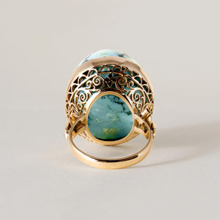 Vintage 18K Rose Gold 20.88 Carat Turquoise Dome Cocktail Ring