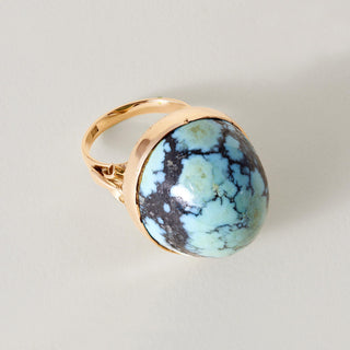 Vintage 18K Rose Gold 20.88 Carat Turquoise Dome Cocktail Ring