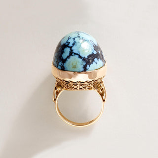 Vintage 18K Rose Gold 20.88 Carat Turquoise Dome Cocktail Ring