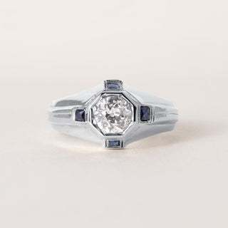 Art Deco 20K Gold Old European Cut and Sapphire Diamond Ring