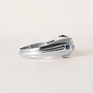Art Deco 20K Gold Old European Cut and Sapphire Diamond Ring