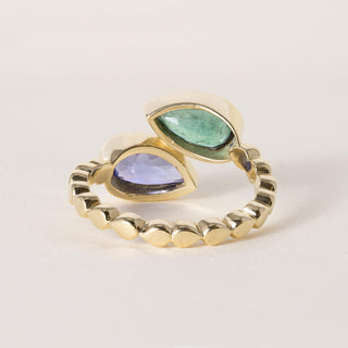 18K Gold Toi et Moi Emerald and Sapphire Pear Shape Ring