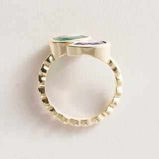 18K Gold Toi et Moi Emerald and Sapphire Pear Shape Ring