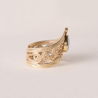 Vintage Opal Pear Shape Princess Crown Ring 14K Yellow Gold