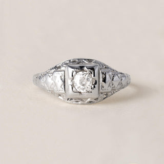 Art Deco 0.25 Carat Old Mine Cut Diamond Solitaire 14K White Gold