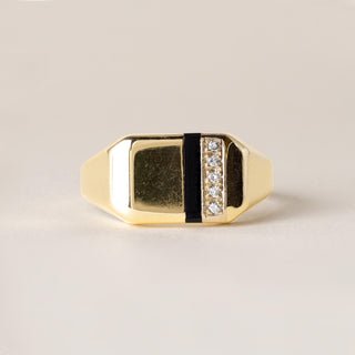 Vintage 14K Gents Diamond and Onyx Ring Band