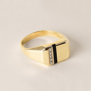 Vintage 14K Gents Diamond and Onyx Ring Band