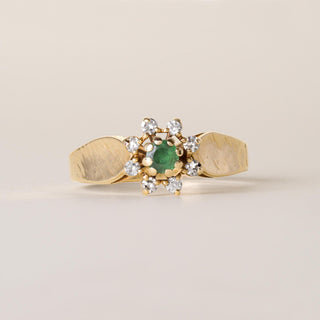Vintage 1960's 14 Karat Gold Emerald and Diamond Floral Cocktail Ring