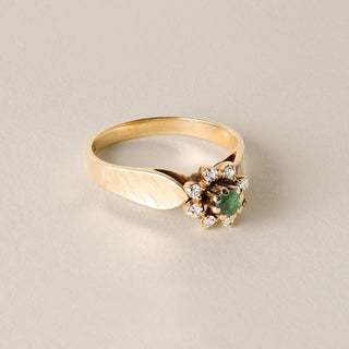 Vintage 1960's 14 Karat Gold Emerald and Diamond Floral Cocktail Ring