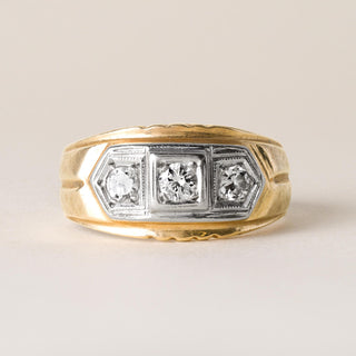 Retro 0.50 Carat 3 Stone Diamond Ring 14K Two Tone Gold