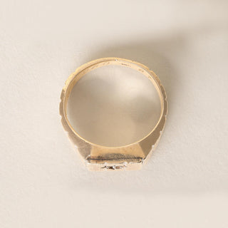 Vintage Modernist Diamond Solitaire Ring Brushed  14K Yellow Gold