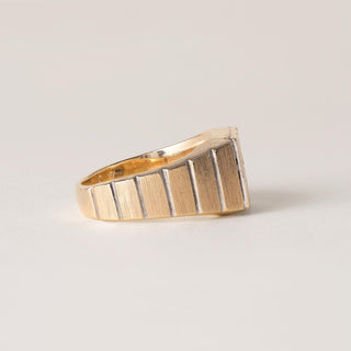 Vintage Modernist Diamond Solitaire Ring Brushed  14K Yellow Gold