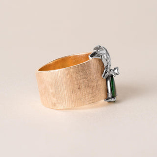 Vintage Midcentury Jade and Diamond Butterfly Wide Band Ring 14K Gold