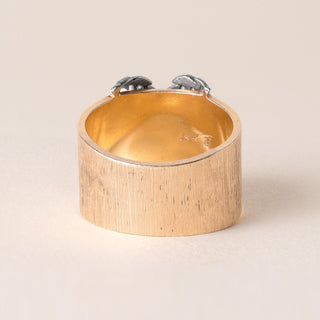 Vintage Midcentury Jade and Diamond Butterfly Wide Band Ring 14K Gold