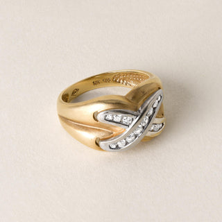 Vintage X Diamond Channel Set Wide Band Ring 14K Yellow Gold