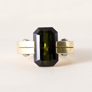 18K Gold Vintage Tourmaline Emerald Cut Screw Nail Ring