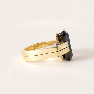 18K Gold Vintage Tourmaline Emerald Cut Screw Nail Ring