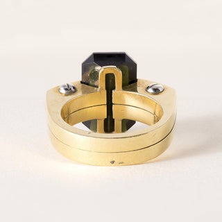 18K Gold Vintage Tourmaline Emerald Cut Screw Nail Ring