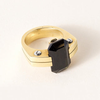 18K Gold Vintage Tourmaline Emerald Cut Screw Nail Ring