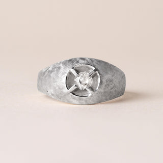 Estate 0.25 Carat Old Mine Diamond Florentine Finish Dome Ring 14K White Gold