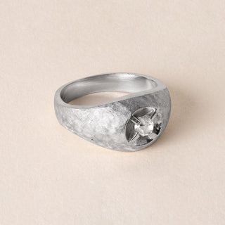 Estate 0.25 Carat Old Mine Diamond Florentine Finish Dome Ring 14K White Gold