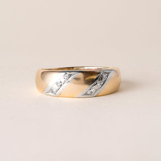 Vintage Men's Diamond Ring Band 14K Two Tone Gold