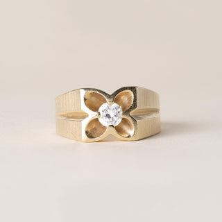 Vintage 1960's 0.50 Carat Diamond Clover Wide Gent's Ring 14K Gold