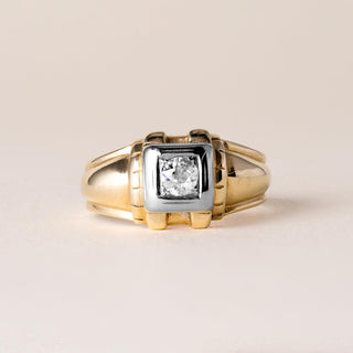 Retro 0.25 Carat Old Mine Cut Diamond Solitaire Ring Band 14k Two Tone Gold