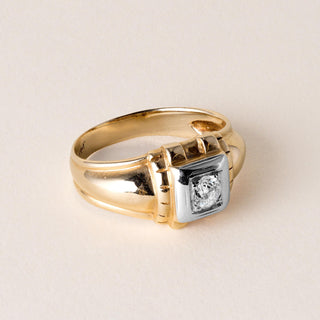 Retro 0.25 Carat Old Mine Cut Diamond Solitaire Ring Band 14k Two Tone Gold