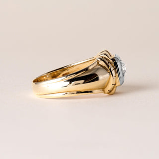 Retro 0.25 Carat Old Mine Cut Diamond Solitaire Ring Band 14k Two Tone Gold