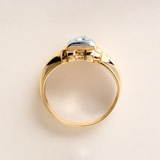 Retro 0.25 Carat Old Mine Cut Diamond Solitaire Ring Band 14k Two Tone Gold