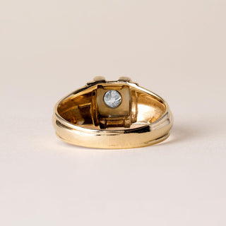 Retro 0.25 Carat Old Mine Cut Diamond Solitaire Ring Band 14k Two Tone Gold